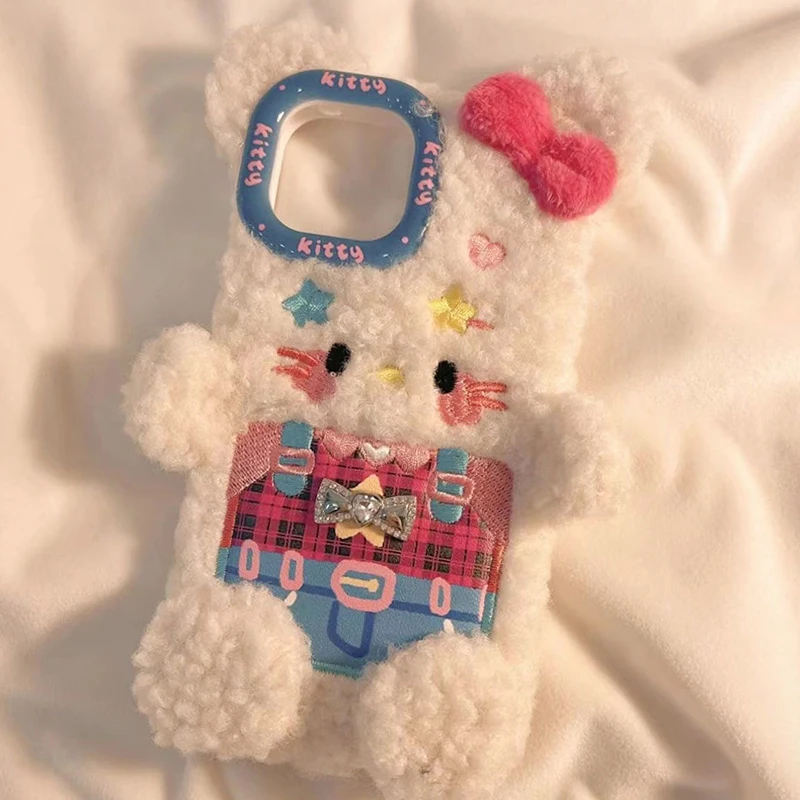 Sanrios HelloKitty melody Carrying Pants Flurry Phone Case for Iphone 14 11 13 12 Pro Max Cute Winter Warm Plush Soft Back Cover