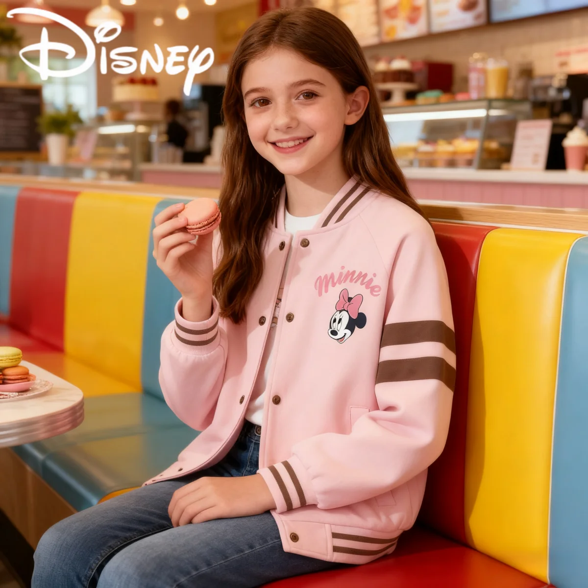 

Детская осенне-зимняя ветрозащитная бейсбольная куртка Disney для девочек, модная утепленная верхняя одежда в консервативном стиле, мягкая удобная куртка