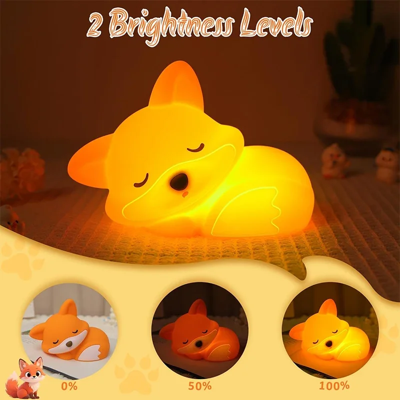 Fox Night Light, Cute Silicone Nightlight Gifts for Kids, Animal Lights with Touch Control, Timer and USB Rechargeable