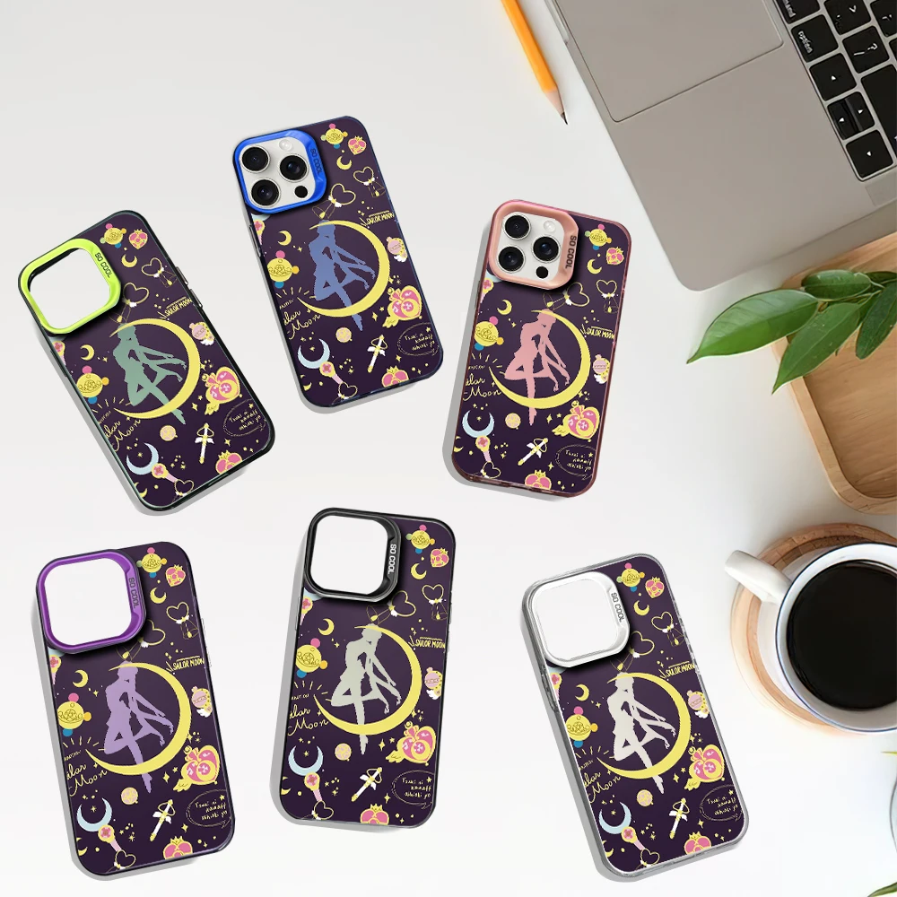 Bilibili Anime s-sailor Moon Laser casing ponsel untuk iPhone 12 11 13 14 15 16 Max Pro Plus IMD silikon tahan benturan Coque