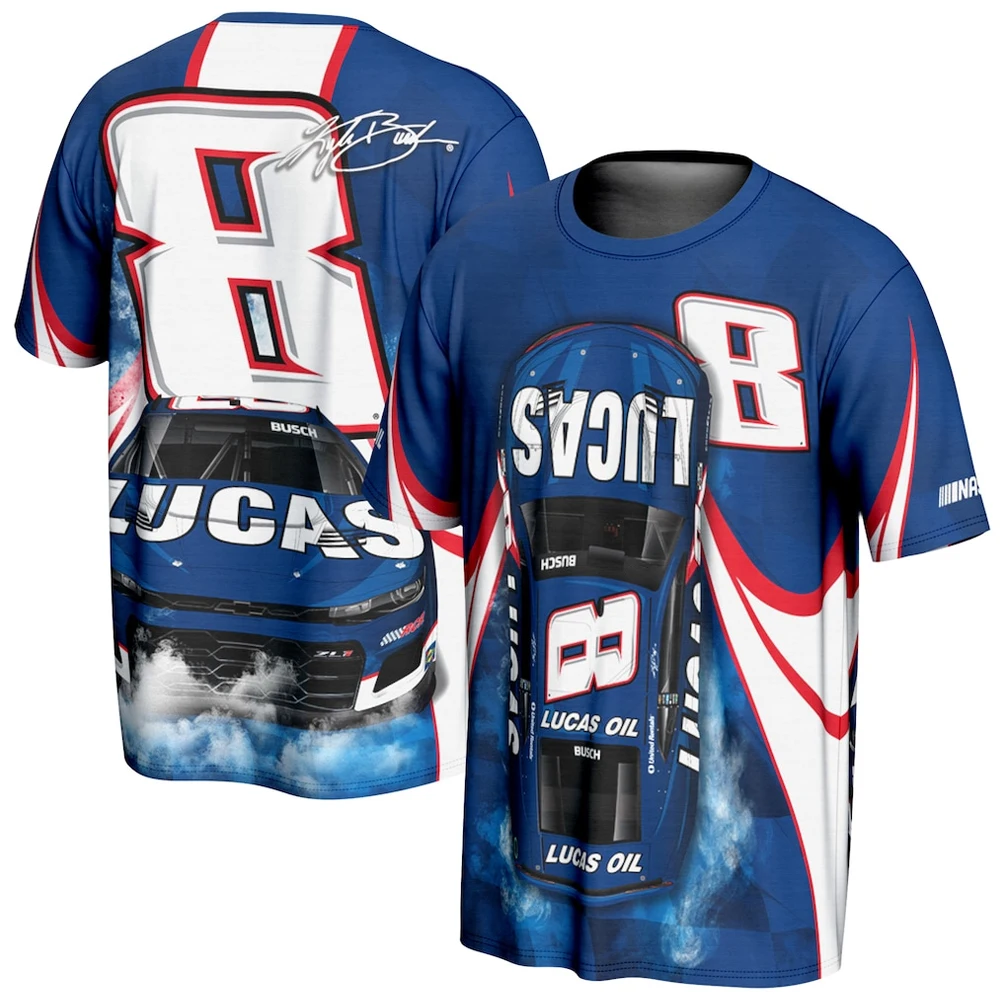 Men's Kyle Busch Blue All Over Print T-Shirt Sports Quick Dry Breathable Short Sleeve NASCAR Fans Fashion Casual Racing T-shirts