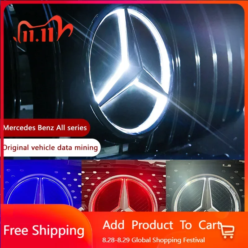Für Benz AMG Auto vorne gegrilltes Sternemblem LED beleuchtetes Logo Weiß Blau Rot Licht für Mercedes Benz W205 C E R ML GL GLA CLA