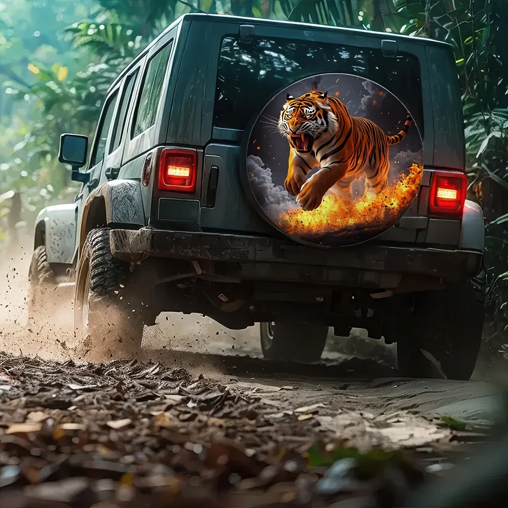Raging Fire Tiger Spare Tire Cover Durable Polyester Storage Bag