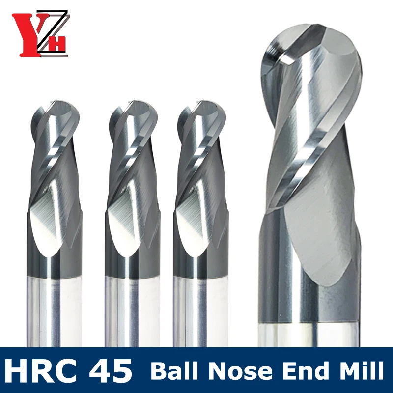 Ball Nose End Mill HRC45 2 Flute Tungsten Carbide Cutter CNC Bit R0.5 R0.75 R1 R1.25 R1.5 R1.75 R2 R3 R4 R5 R6 R7 R8 R9 R10