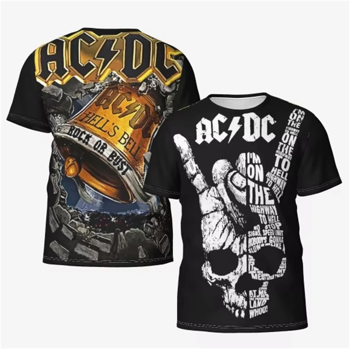 تي شيرت ثلاثي الأبعاد برقبة دائرية وأكمام قصيرة AC/DC Rock Band Boutique Print للجنسين كاجوال على الموضة للرجال والنساء