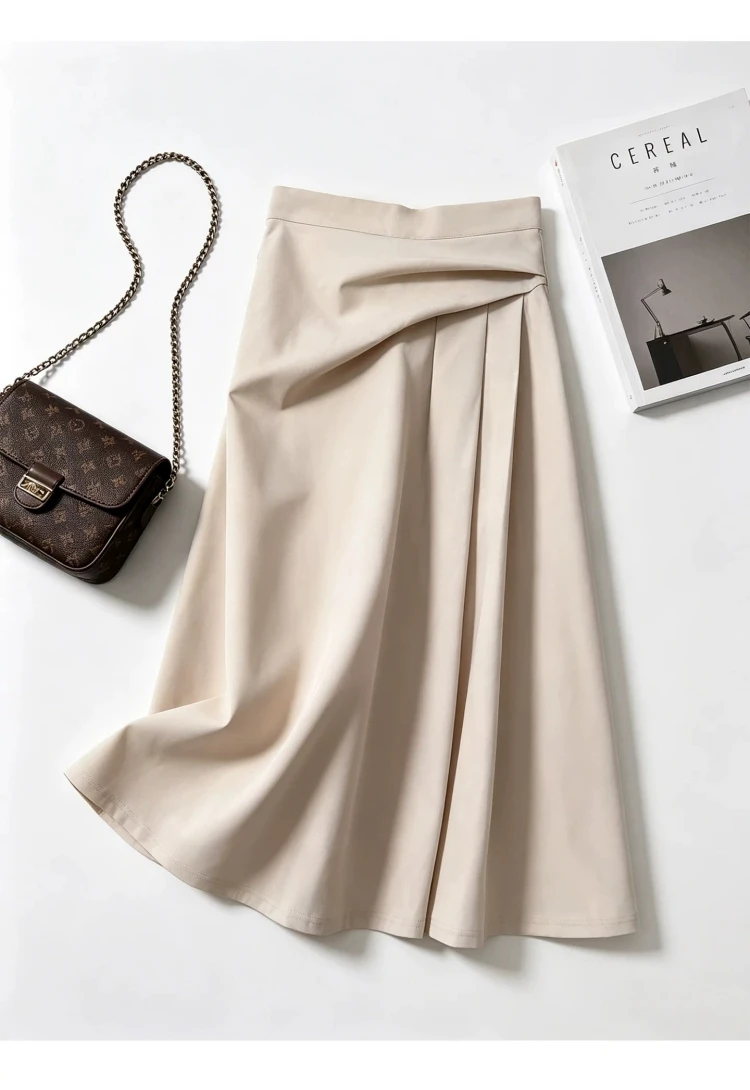 Aprikosenfarbener High-Waist A-Linien-Midirock für Damen, Sommer 2026, dünner, unregelmäßiger, hüftbedeckender Schirmrock, modischer Pack-Hip-Stil – Detail 1
