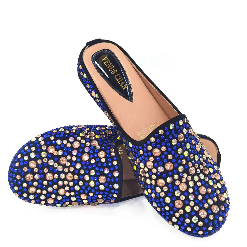 

2024 Italian Wedding Half Slippers Shoes Shoes African Party Flats Italian Style Iadies Nigerian Bohemian Rhinestone Encrusted