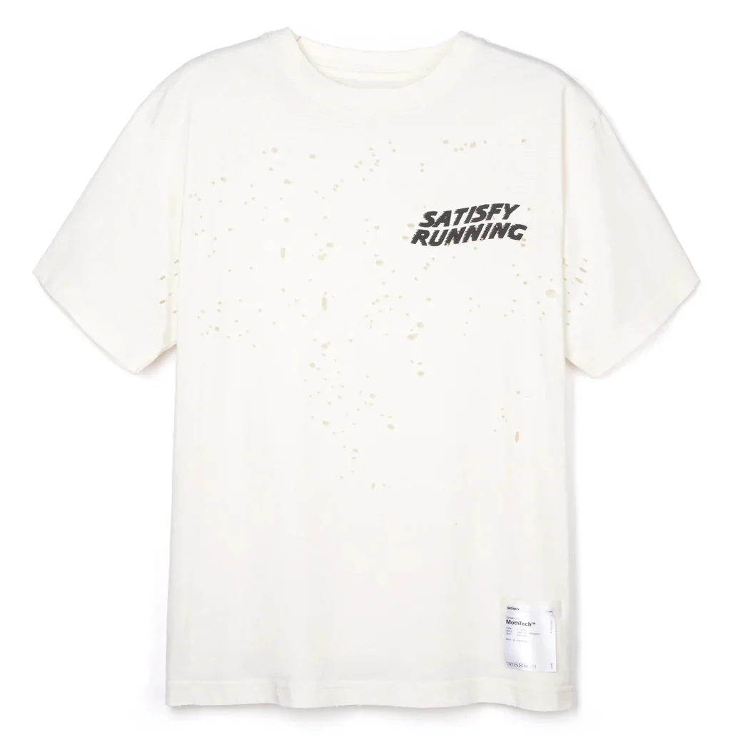 Satisfy foam letter print running wormhole wear washing water old round neck cotton short sleeve T-shirt