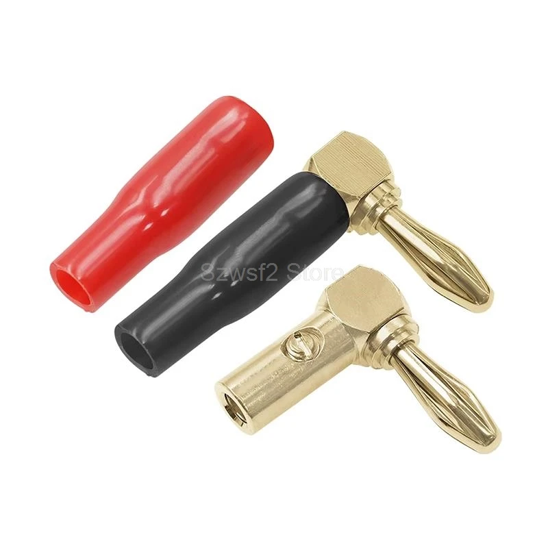 

4mm L-shaped Right Angle Banana Plug 90 Degree Gold Plated Banana Connector Red Black Soft Plastic Shell Audio Video Speaker E2
