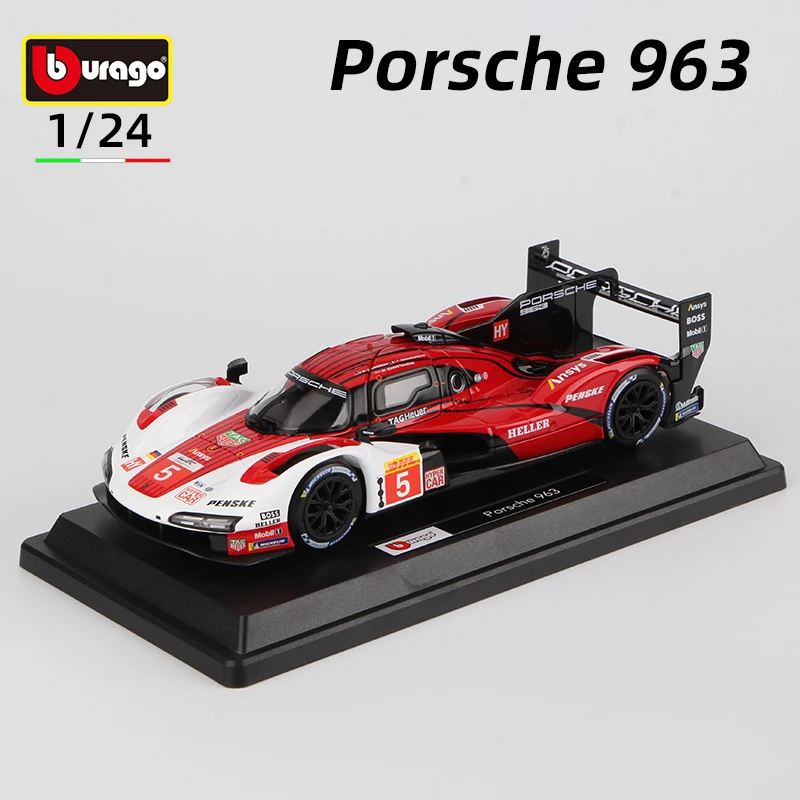 Bburago 1:24 Porsche 963 Alloy Car Model Supercar Die Cast Vehicles Toy Diecast Voiture Gift Collection