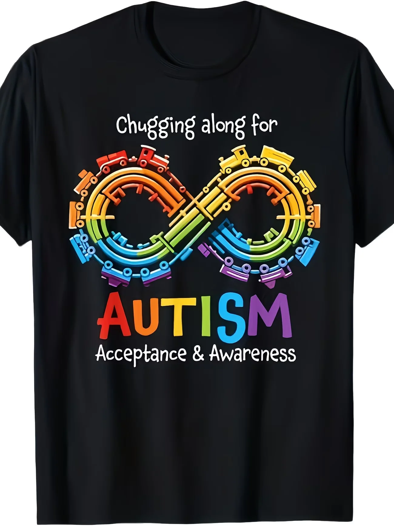 Chugging Along for AUTISM Acceptance & Awareness Graphic Men's T Shirt Cotton Tee Women Summer Oversize Loose Novelty Harajuku