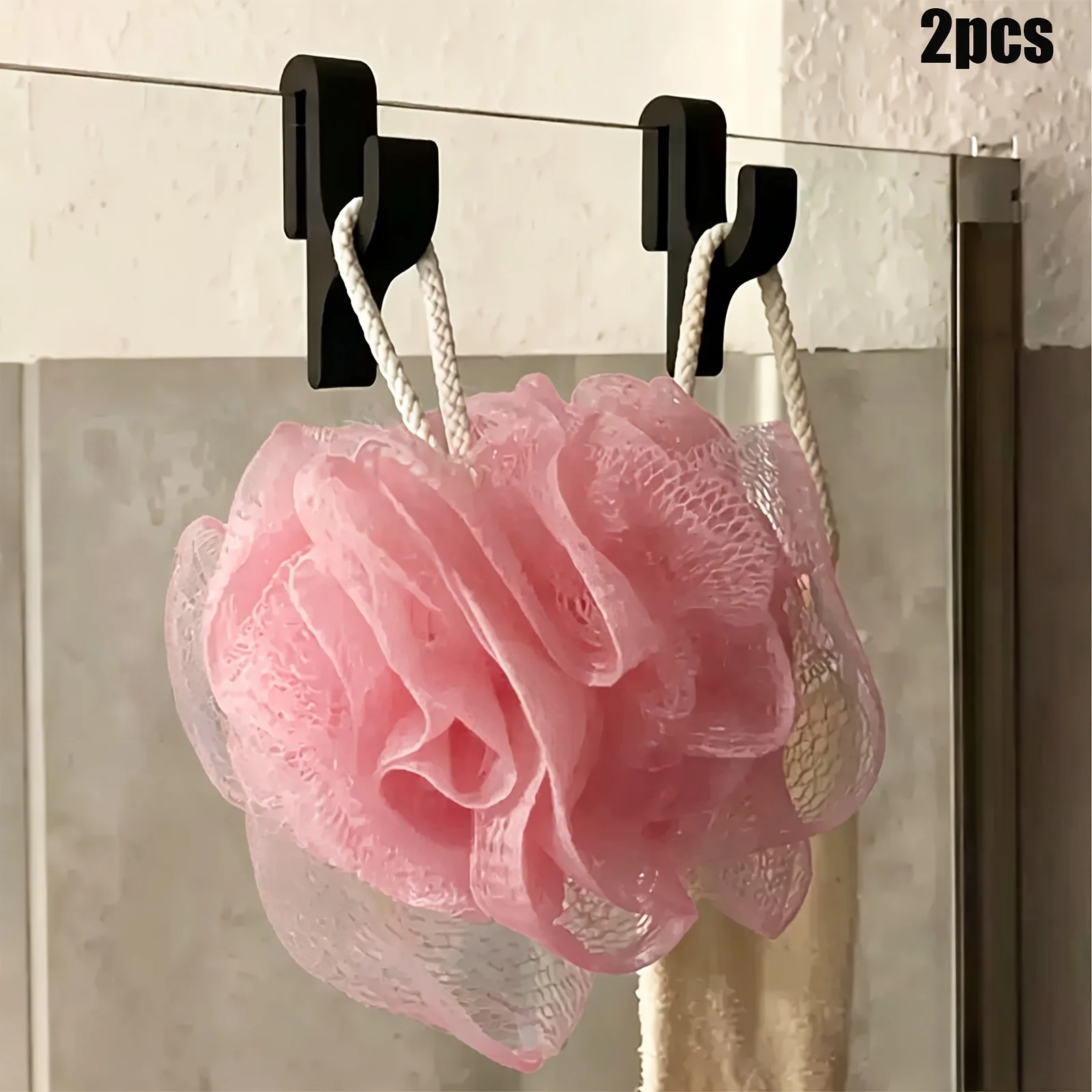 2-piece shower door hooks - frameless wall-mounted bathroom hooks with curved design - space-saving modern style suitable for glass doors, shower curtain rods, towel racks - easy to install