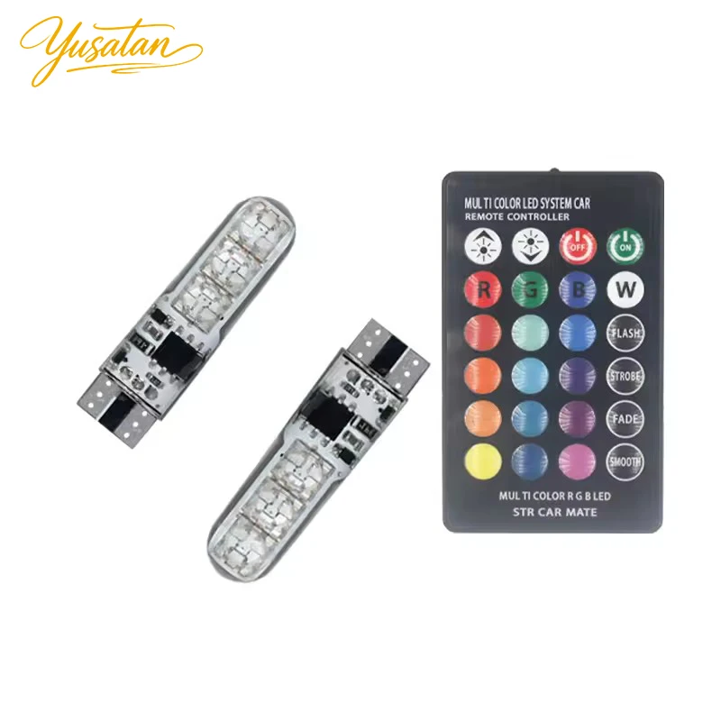 1 Set T10 W5W RGB LED 5050 6SMD Reading Dome Light Remote Control Clearance Wedge Light RGB Colorful Trunk License Plate Lamp