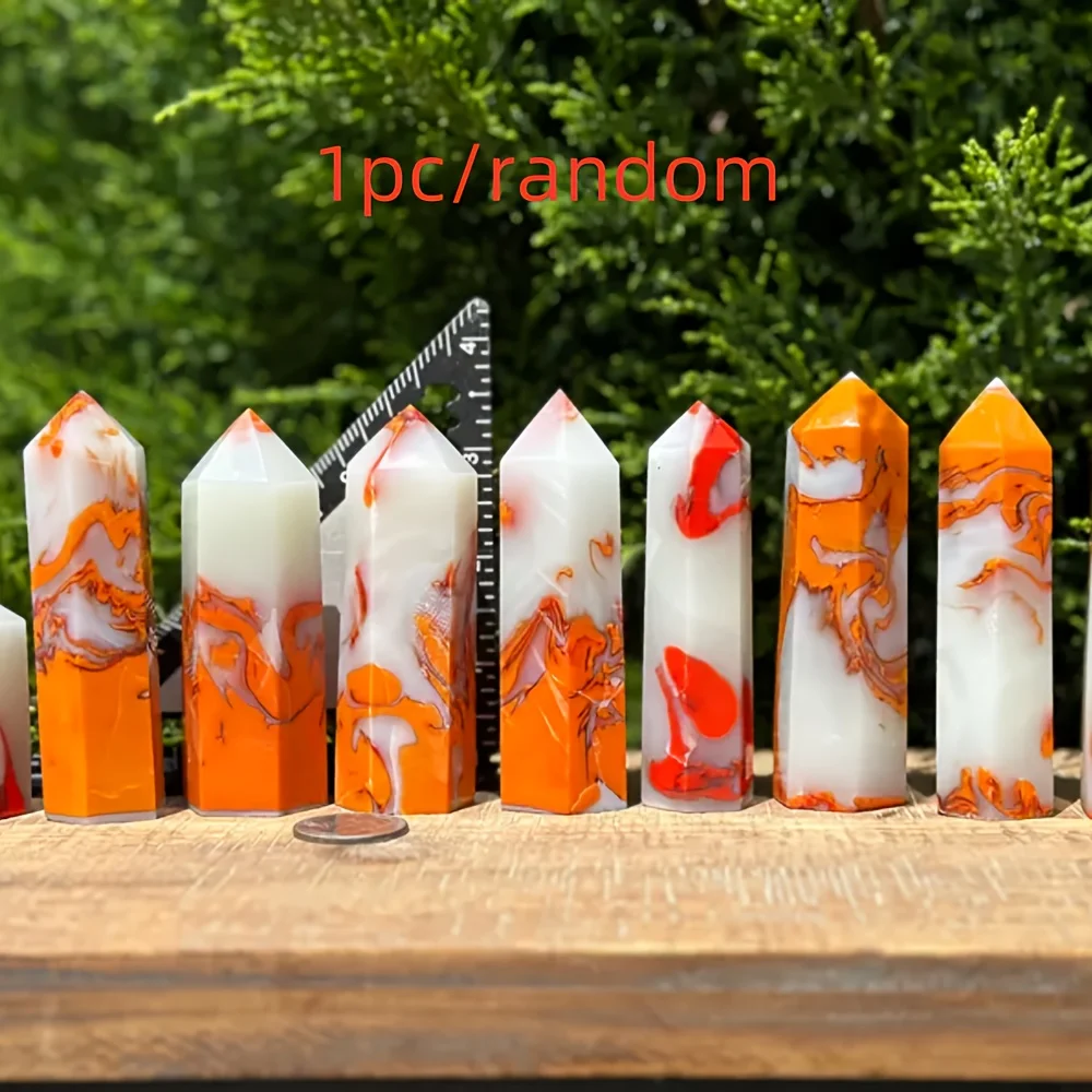 1 Stück CRYSTALHOLA Hühnerblut-Achat-Kristallturm – marmorierte weiße und orangefarbene Kristallspitze, solide Heimdekoration für Entspannung