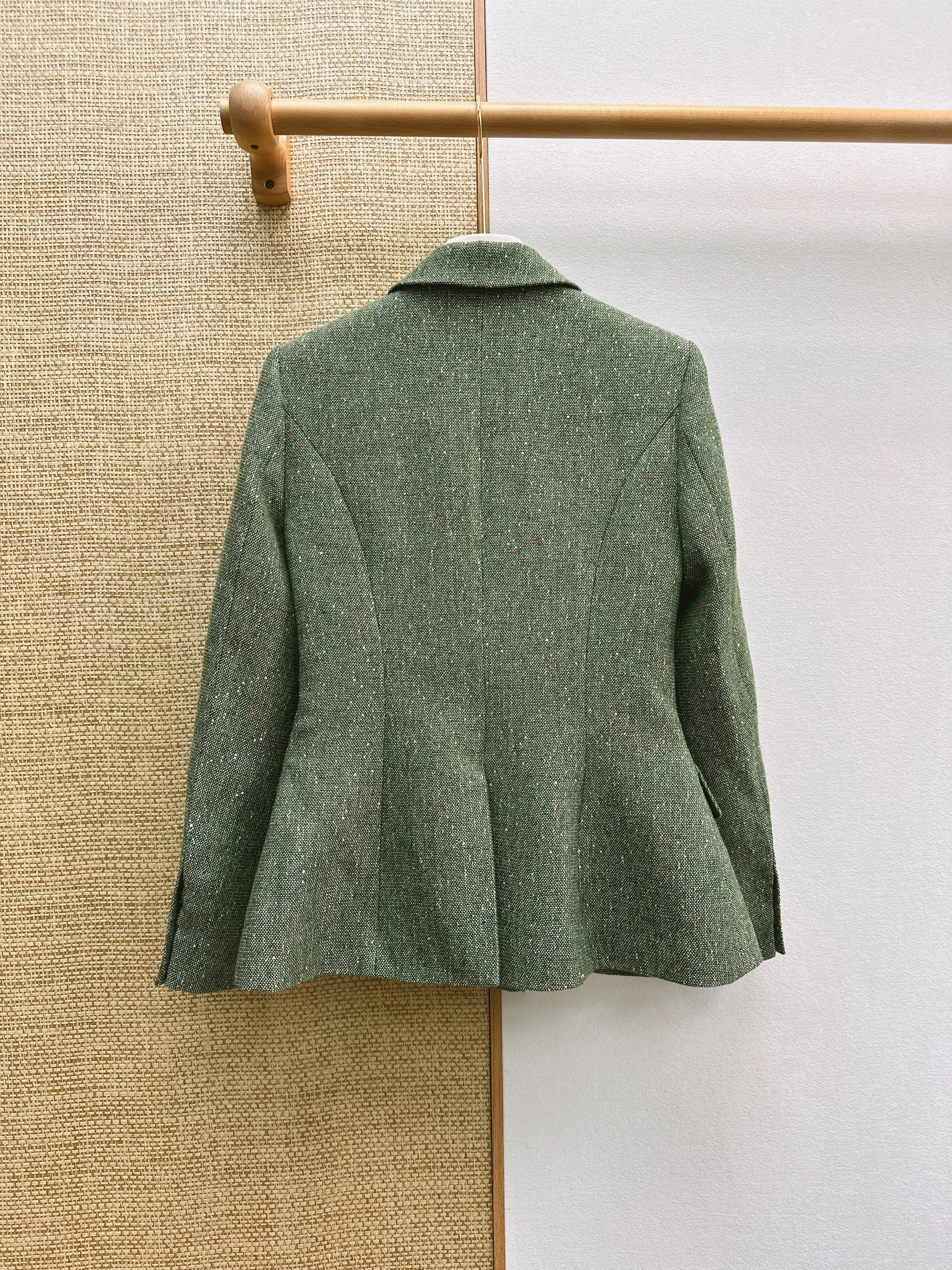 New Autumn Premium Sparkly Green Tweed Blazer, Silk Wool Blend Lapel Suit Jacket