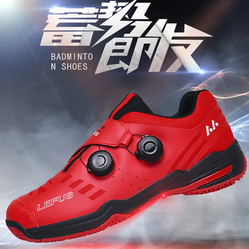 Professional badminton shoes tennis sports volleyball shoes double rotating buckle automatic lace table tennis training shoes36-