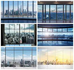 Laeacco Luxury Office Backdrop French Window City Aerial Skyscraper Glass City Landscape Adult Portrait Photography Background