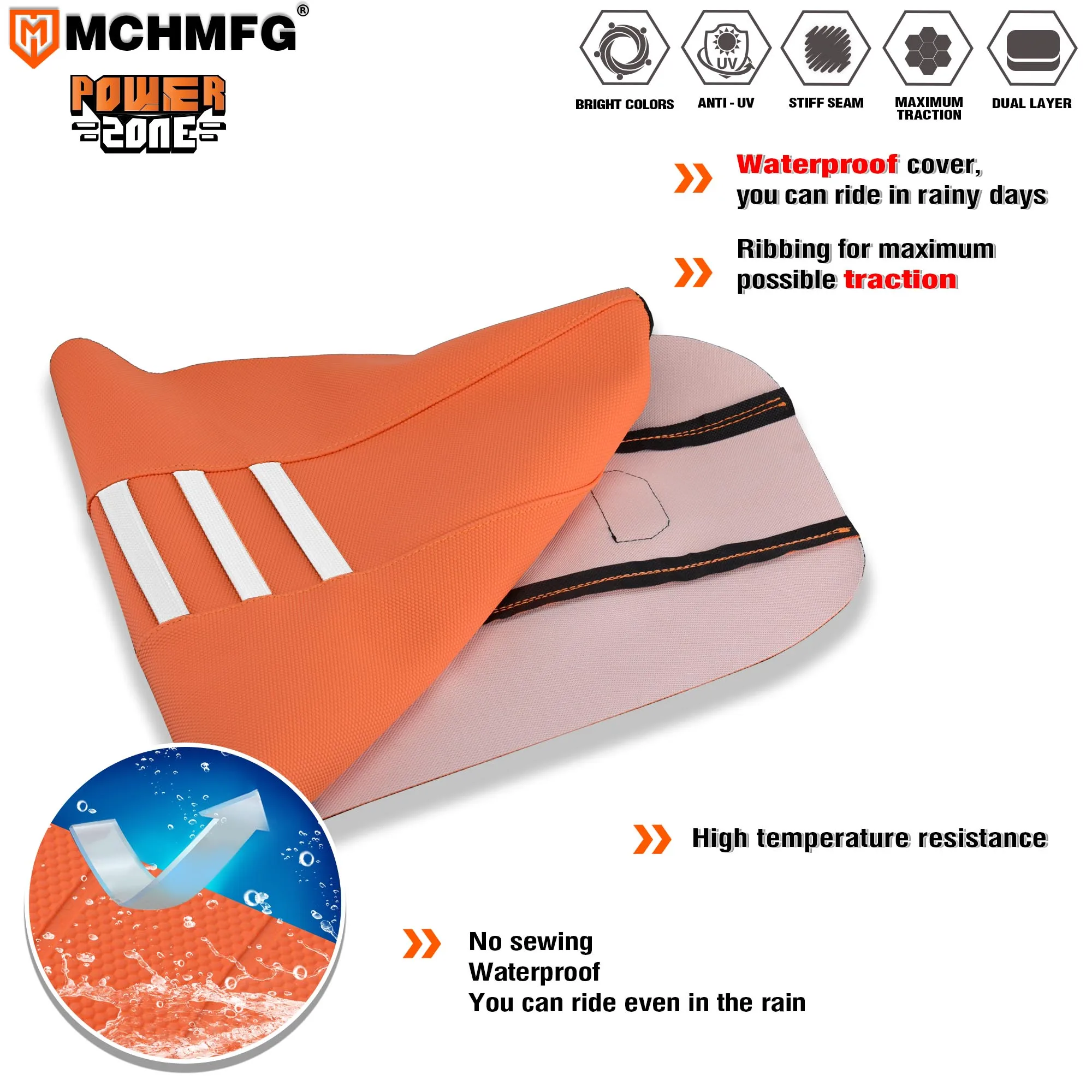 MCHMFG Rib Ribbed Gripper Seat Cover in Waterproof Set Protection Antislip Upset Apply to For SXF EXC KXF CRF YZF WR TC TE 001