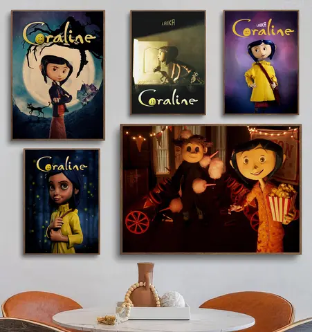 Póster Retro clásico de terror, fantasía, aventura, película de Anime, bruja Coraline, pinturas en lienzo, imágenes artísticas de pared, decoración del hogar