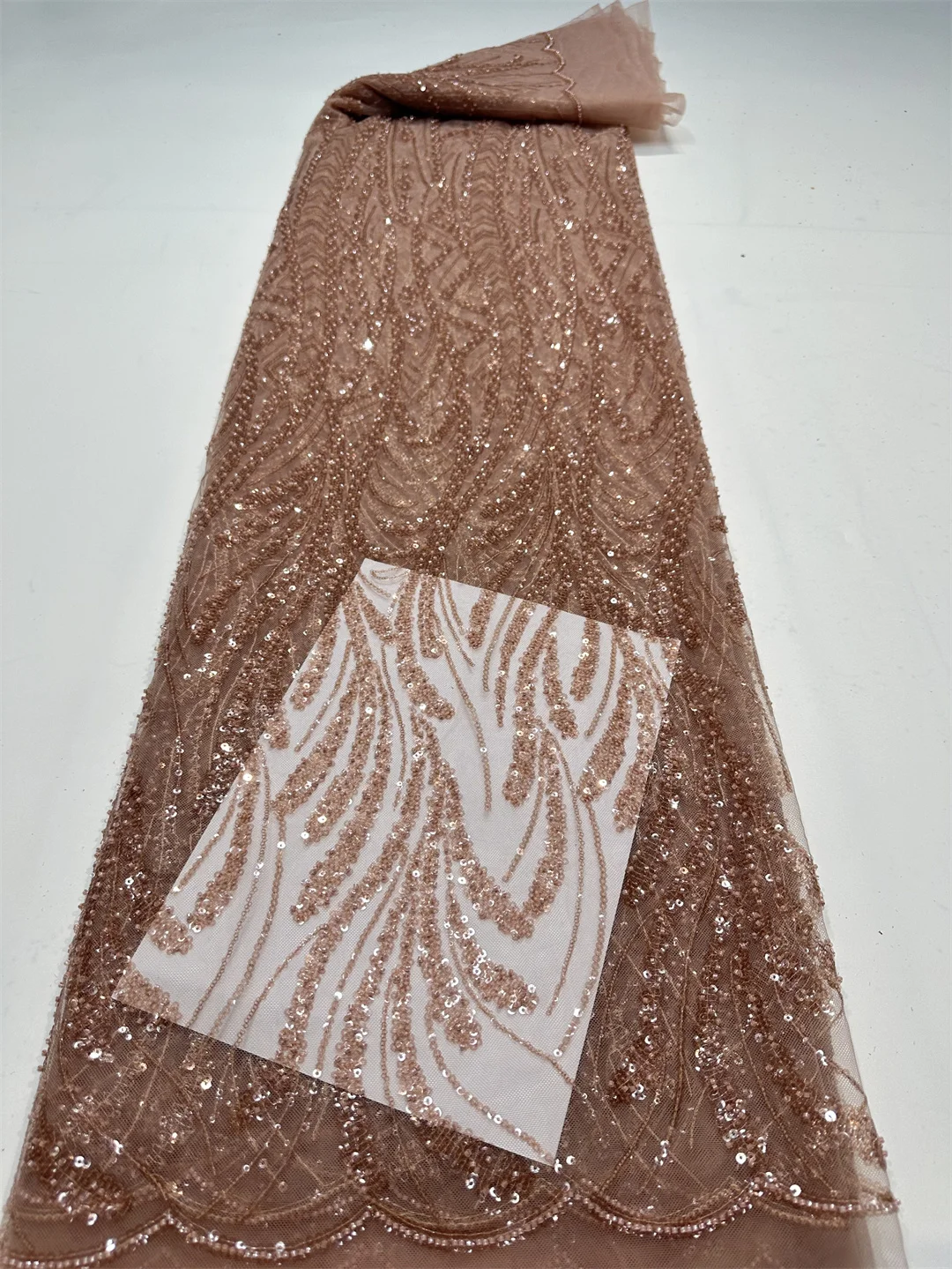 

Luxury African Sequin Beaded Lace Fabric 2025 High Quality Groom Nigerian Wedding Bridal Embroidery French Tulle Sewing12