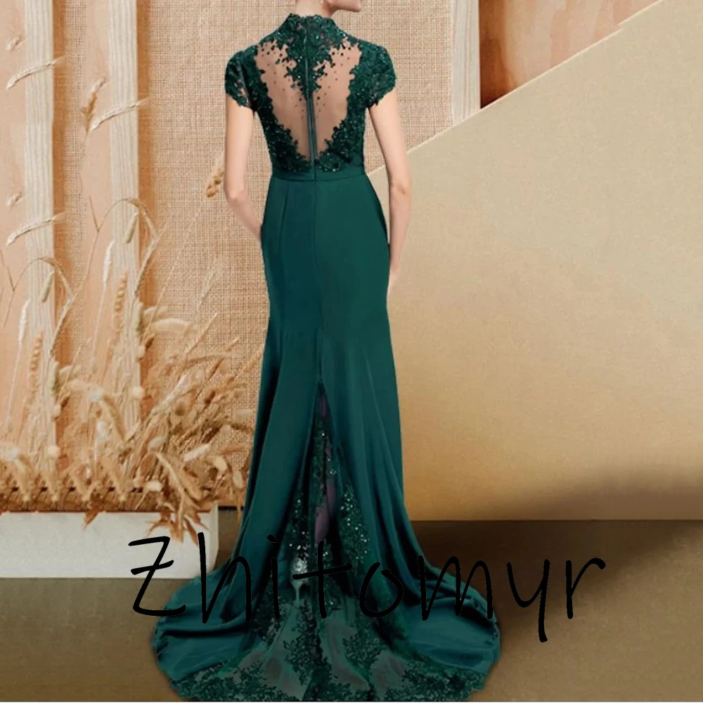 Vestidos elegantes personalizados para madre de la novia, Jersey de sirena, cola de barrido con cuello alto y cuentas de lentejuelas, vestidos de fiesta formales