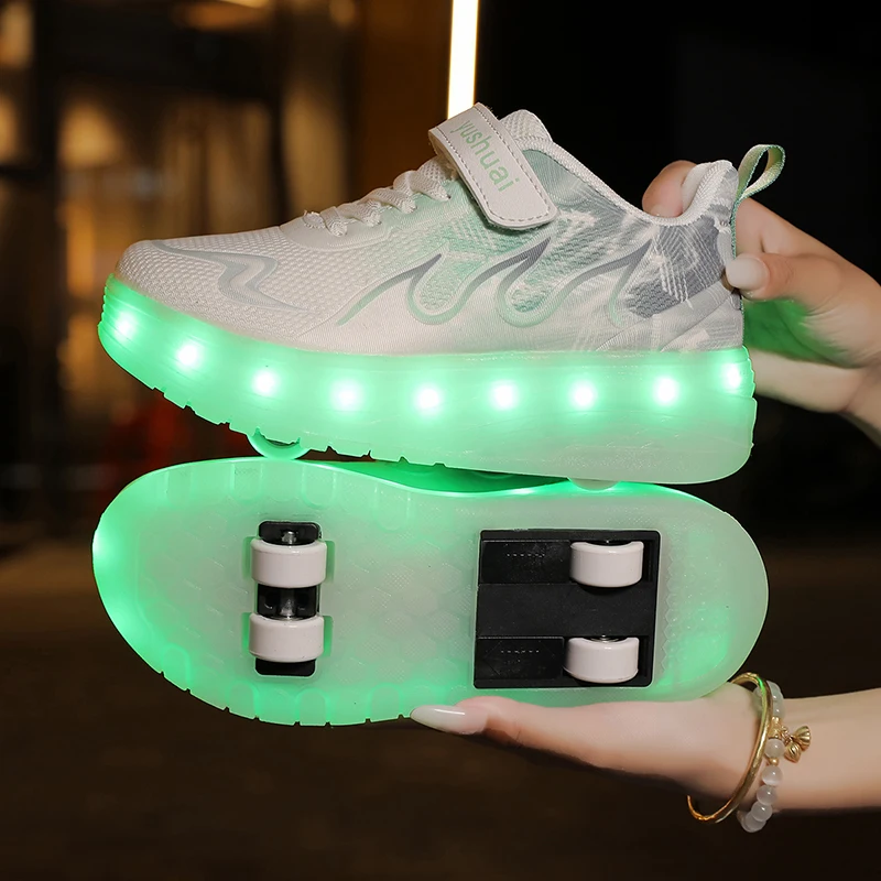 Youth Roller Shoes LED Lights High Quality Outdoor Casual Pulleys Gift Children Urban Flashing Parkour With 4 Wheels Skate Shoes view 3