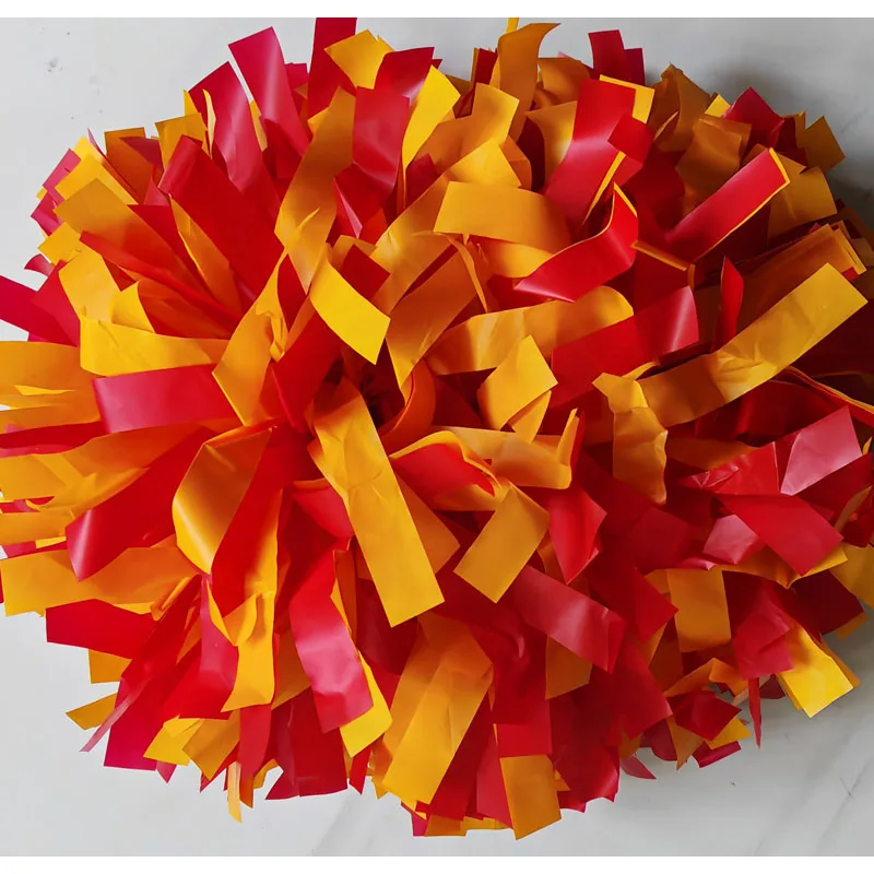 

Custom Cheerleader Pom Pom,plastic red with plastic yellow,Custom Size , Baton Handle, 1 Piece
