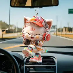 Acrylic Cat Car Pendant Kitten Wearing Headphone Car Charm 2D Acrylic Animal Pendant For Car Bag Backpack Tree Decor