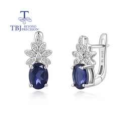 Classic Designer Silver Clasp Earrings for Lady Huge Natural Iolite Oval 6x8mm Gemstone June Birthstone Elegant Jewelry Gift
