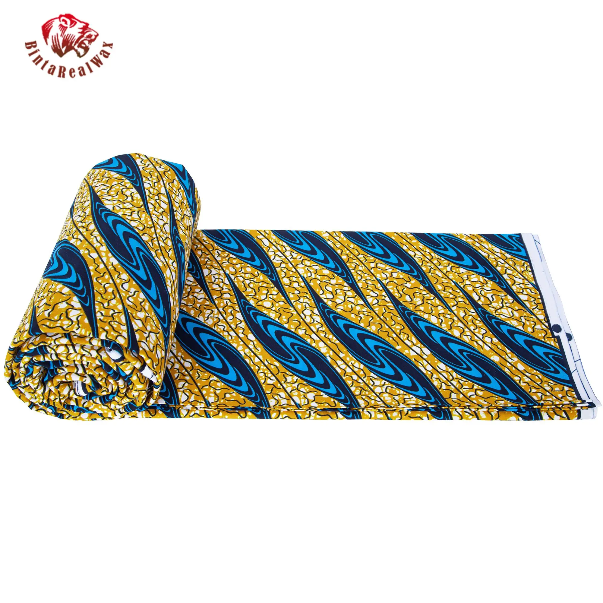 Vibrant Blue & Yellow Wave Design African Wax Print Fabric, 100% Cotton Ankara Material for Fashion Dresses 24FS1607 view 4