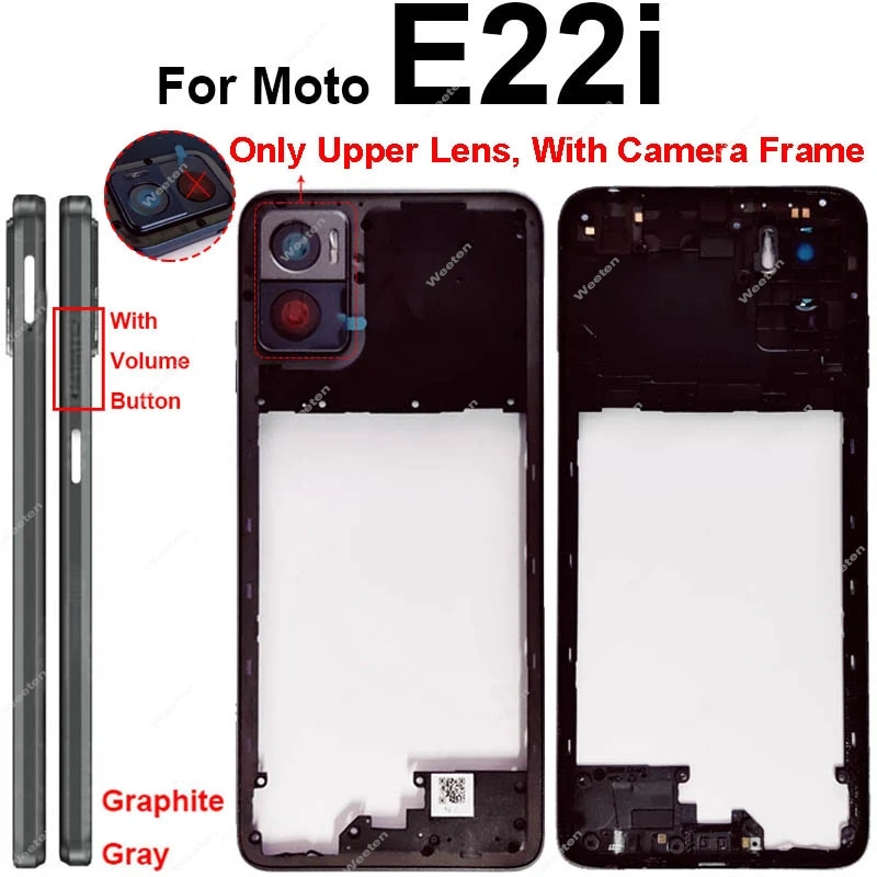 Middle Housing For Motorola Moto E32 E32S E22 E22i Middle Frame Cover with Volume Button Lens Frame Replacement