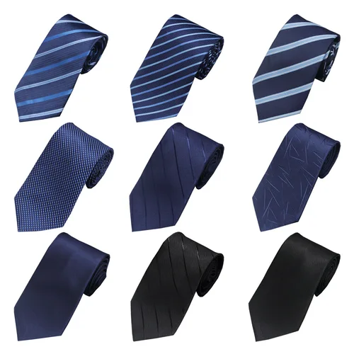 Imagen 2 del producto Nuevas corbatas clásicas azules y negras para hombre, corbatas de seda para hombre para boda, fiesta, negocios, corbata para adultos, corbata sólida informal