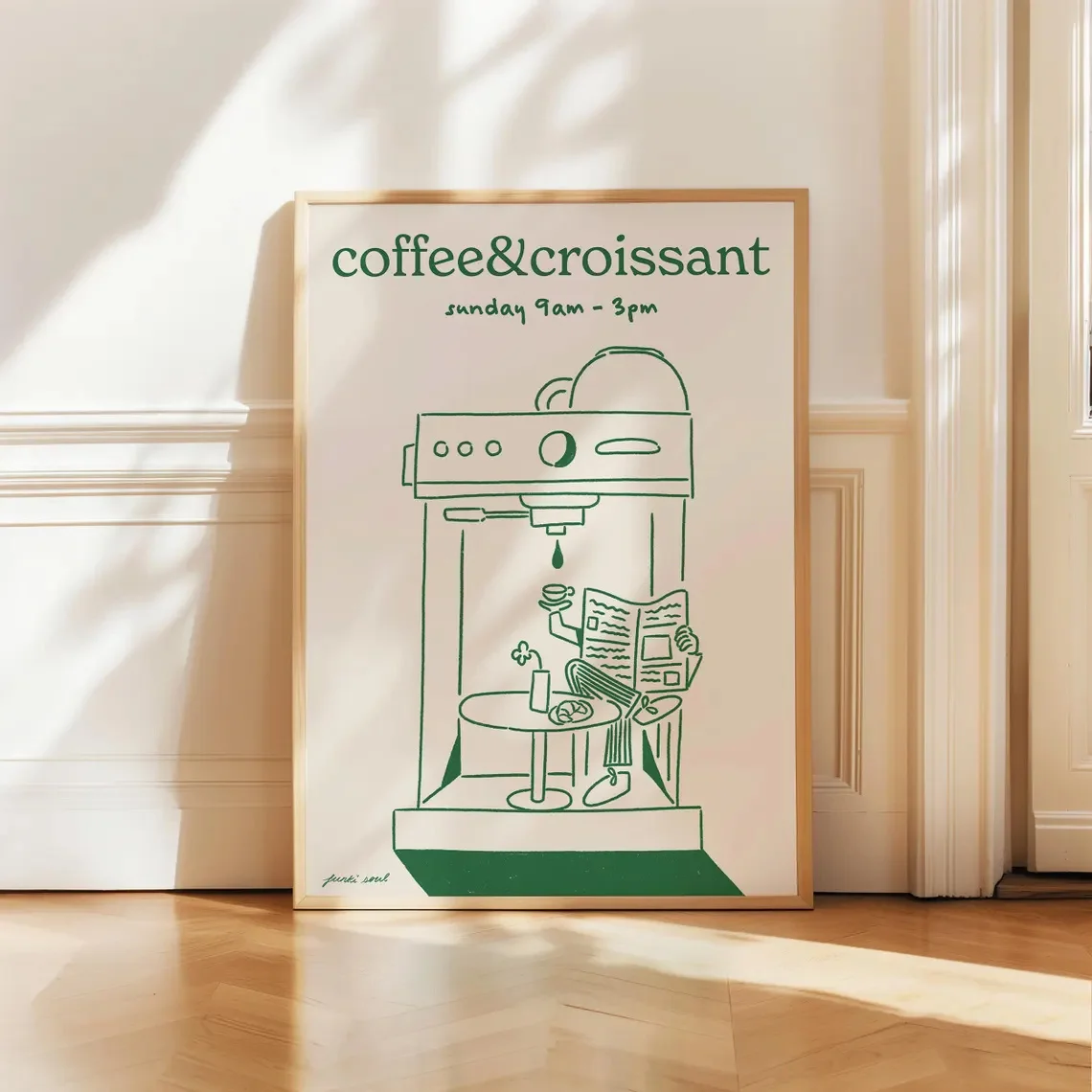 1pc, Wall Art, Vintage Poster, Coffee Cart Line Art Print, Sunday Social Club Canvas Painting, Bedroom Decor, Living Room Aes