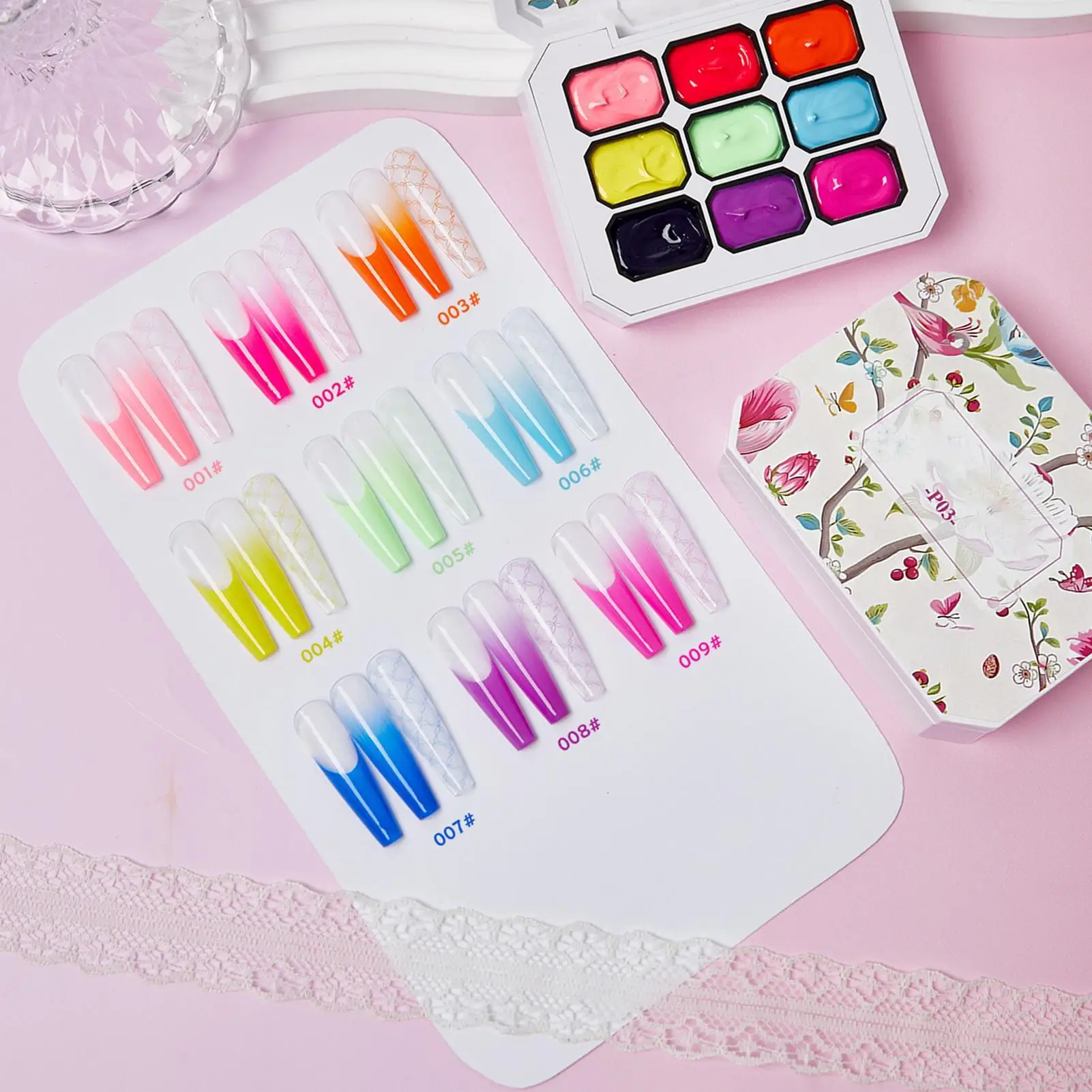 Patting Nail Gel 9-Color Manicure Design Patting Palette Gel Paint Palette for Beginners Professionals Women Girlfriend Mom