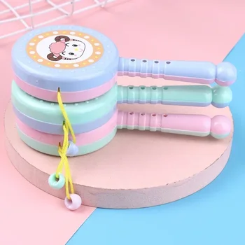 1 adet karikatür hayvan çıngırak davul Spin oyuncak bebek plastik el davul düdük oyuncak çocuk erken eğitici oyuncaklar [rastgele renk]