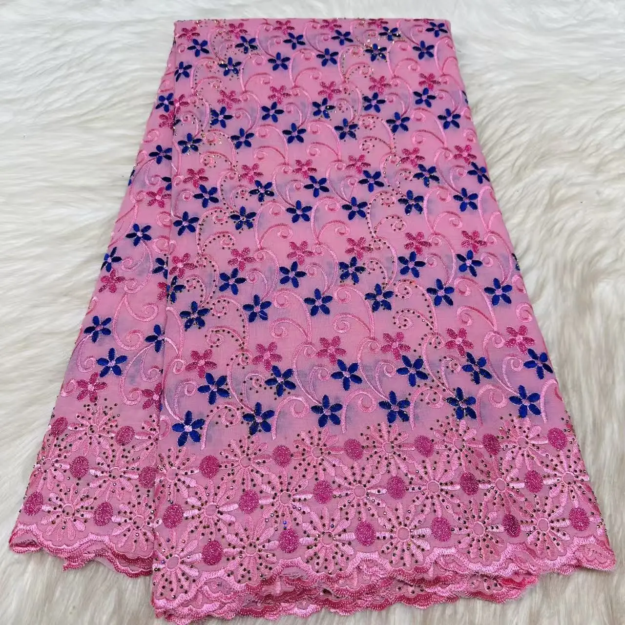 Swiss Voile Lace Fabric with 3D Flower Applique And Stones - Super Quality african fabric for women Wedding Dress Lace