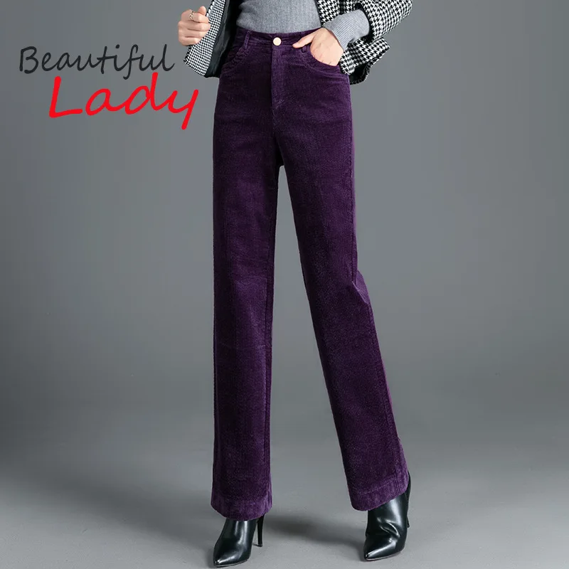 Corduroy Pants Women High Waist Straight Pants Woman Purple Trousers BlackPants for Womens Plush Pants Thicken Winter