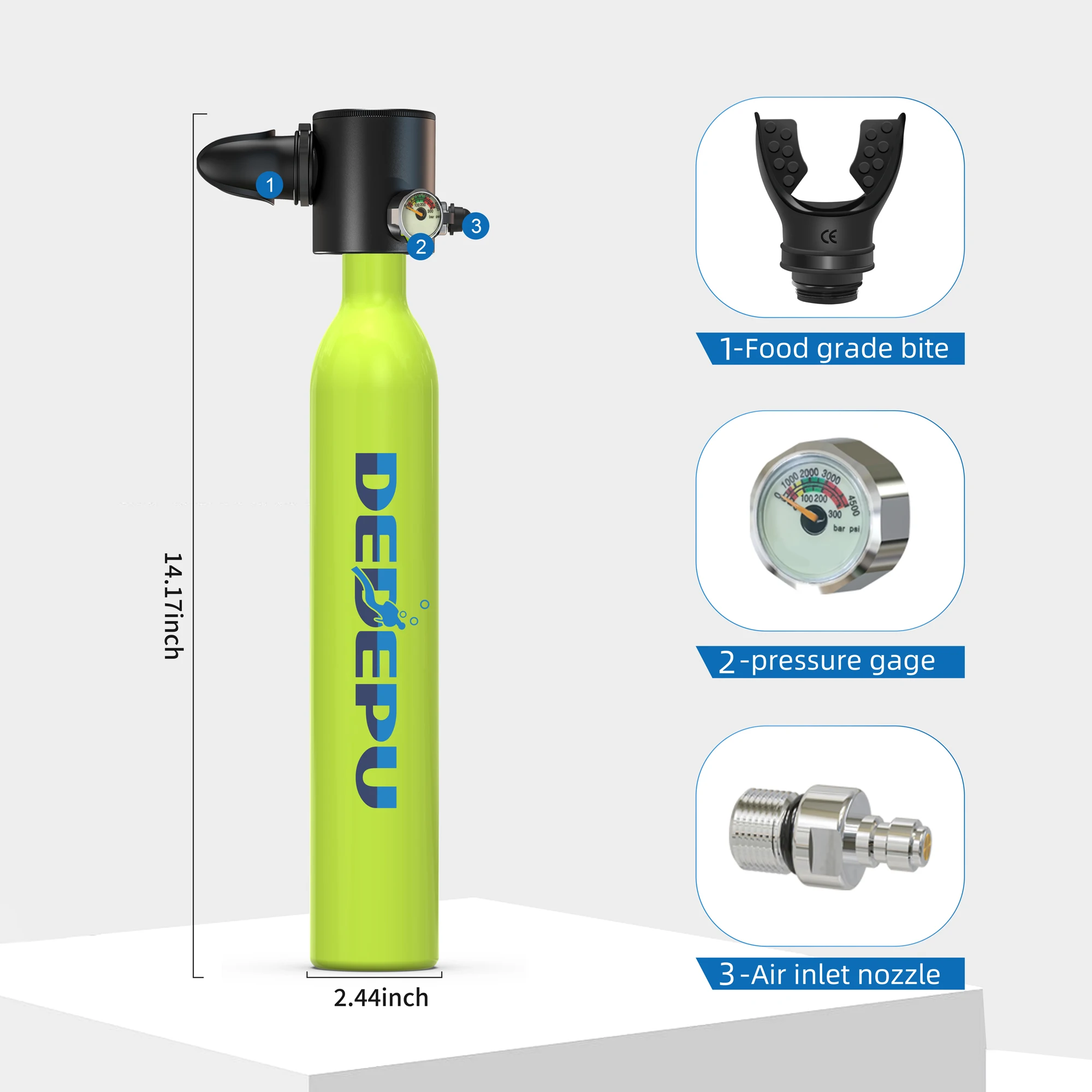 DEDEPU Underwater Breathing Device 0.5L Scuba Aluminium Air Tank Oxygen Cylinder With Full Face Snorkel Mask And Hand Pump