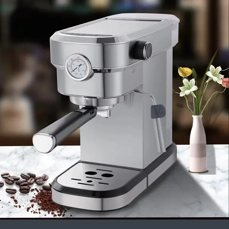 15Bar Stainless Steel Espresso Machine, 2-Cup Single-Serve Coffee Maker with Electronic Controls & Milk Frother for Home