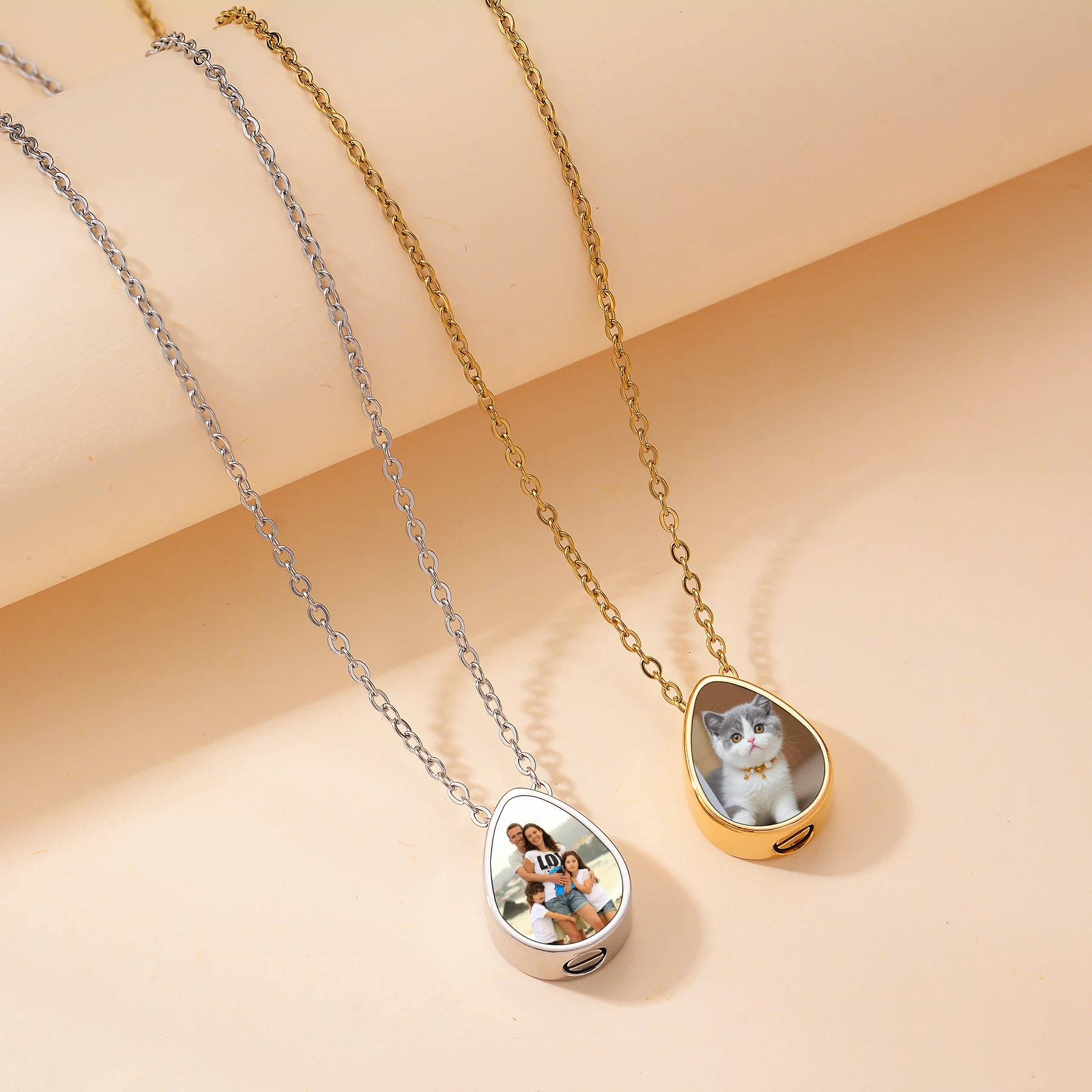 شخصية صورة نص قلادة الحرق للرماد الفولاذ المقاوم للصدأ قطرة الماء قلادة تذكار مجوهرات هدية لرماد الحيوانات الأليفة البشرية