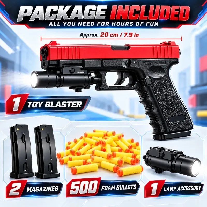 G17 Alloy Hobby Toy,6mm Foam Bullet Full Kit with Magazines & X300 Lamp,Outdoor Activity Set,Birthday Present for Boys Kids