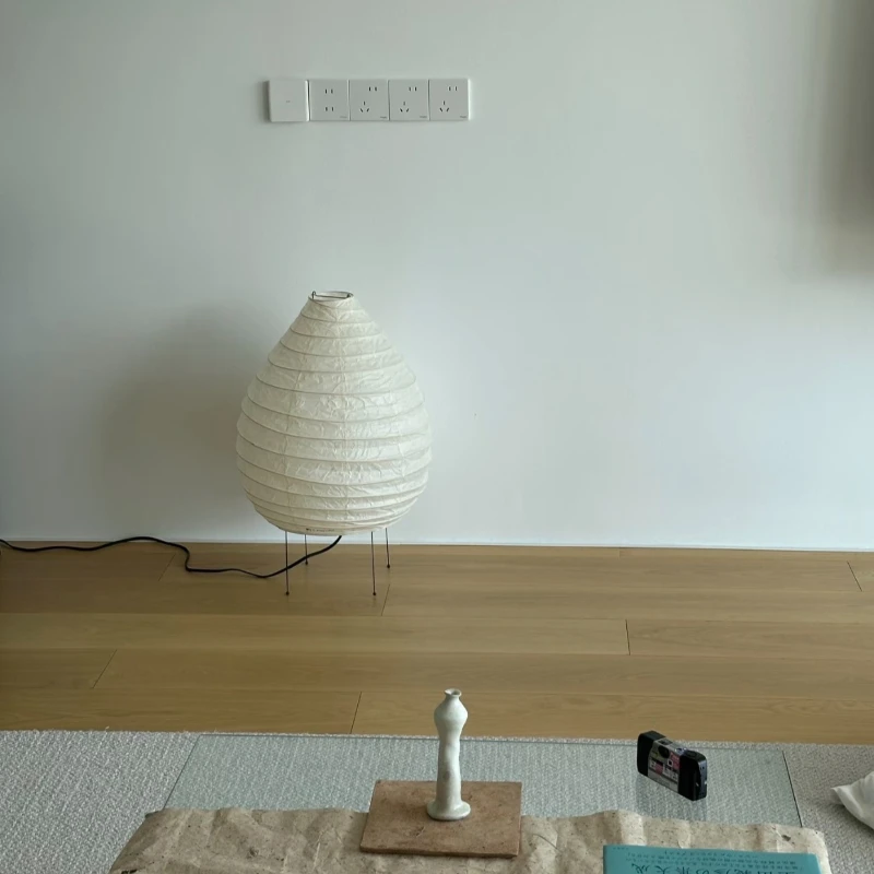 اليابانية Akari Noguchi الأرز ورقة مصباح أرضي LED وابي سابي الفن الرجعية مصمم نصف القمر ضوء ديكور المنزل غرفة نوم المعيشة السرير #5