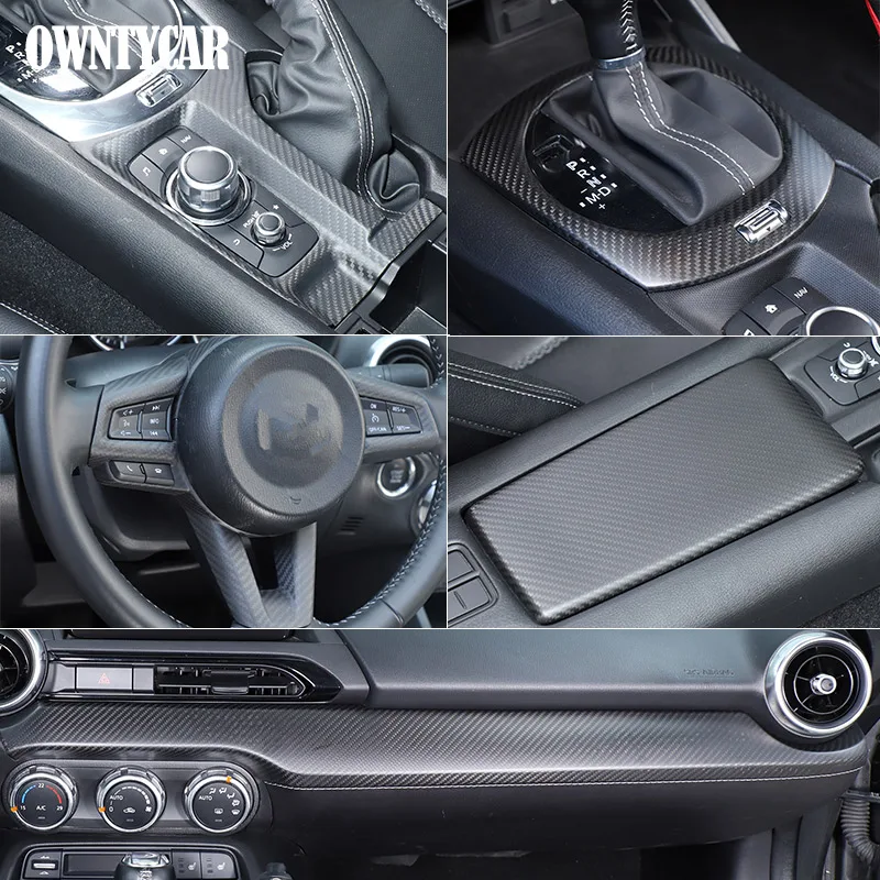 Matte Real carbon fiber For Mazda MX-5 2016+ Center Control gear shift Panel Multimedia Panel Cover steering wheel frame Sticker
