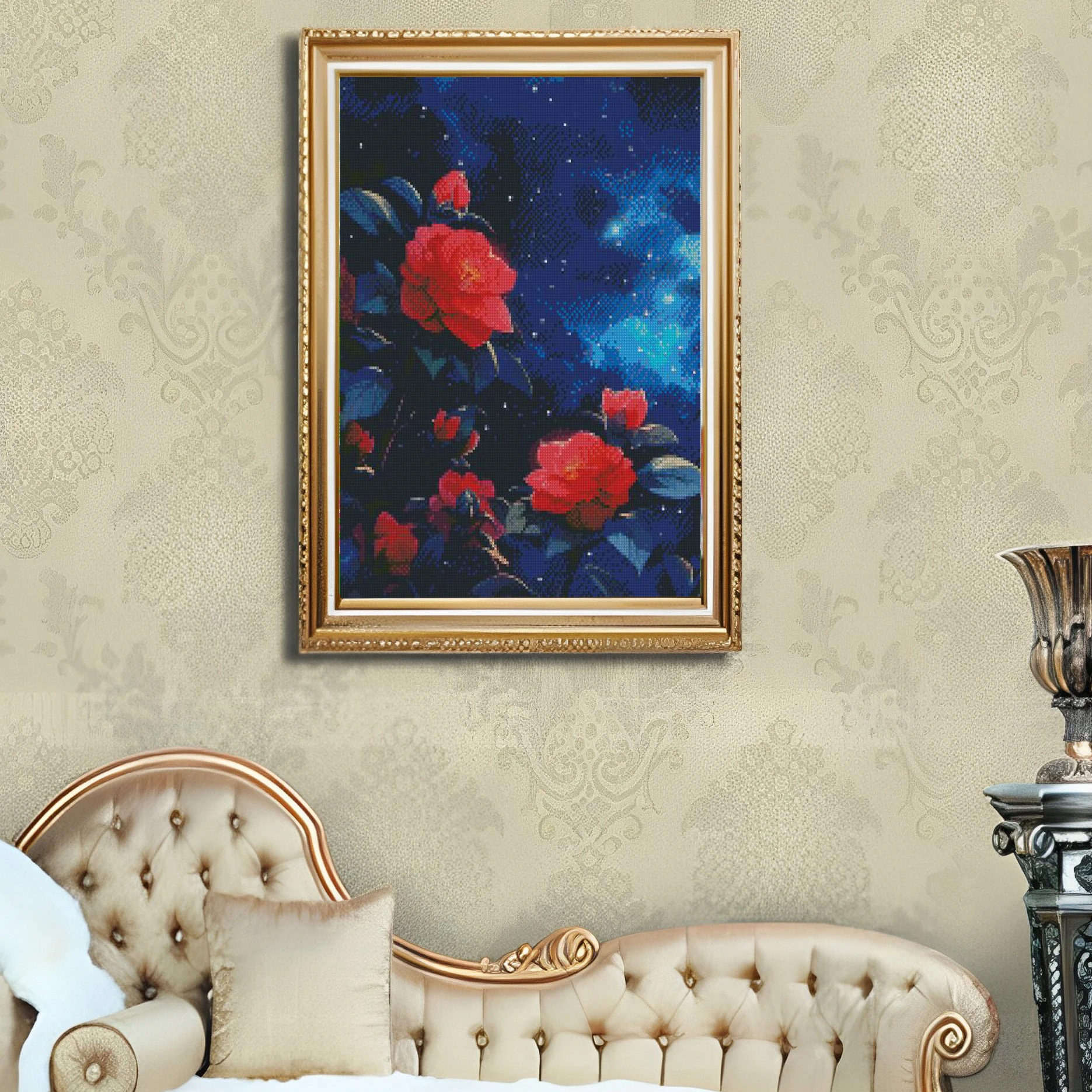 Cross Stitch Embroidery Kit Roses At Night Flower Thread Drawing DIY Needlework Kit Quantity Printed on Canvas11CT