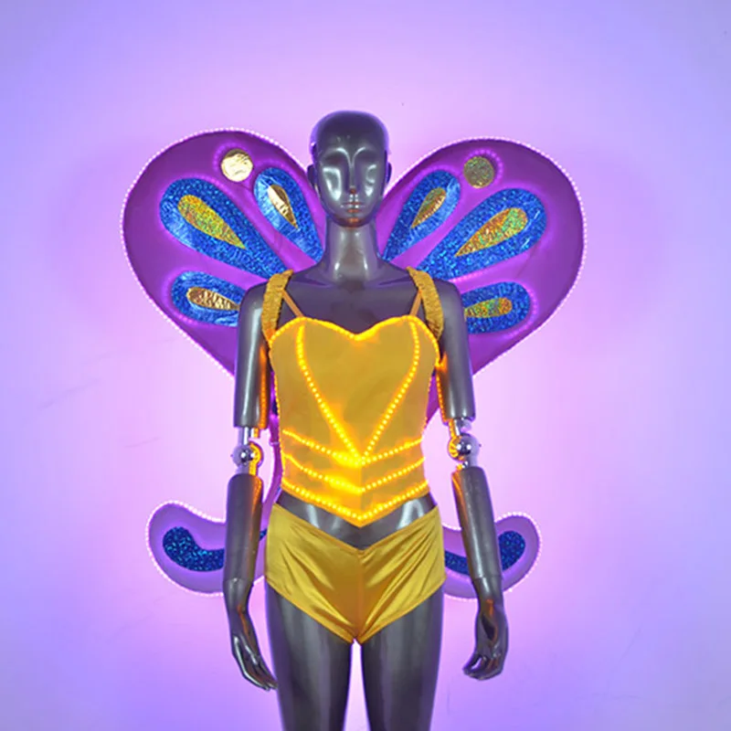 

светящиеся костюм Led Women dance costume Girls LED butterfly wings for nightclub stage performance Women costume