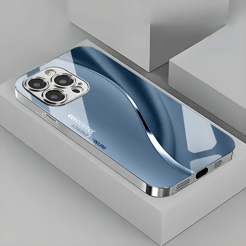 Gradient Minimalist Curve Electroplated Phone Case For iPhone 17 16 15 14 13 12 11 Pro Max Plus 16E 17 Air Tempered Glass Cover - náhled 2