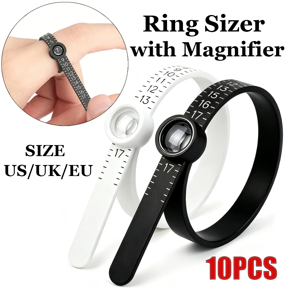 Ring Sizer with Magnifier Magnifying Glass Jewelry Measuring Ruler US/UK/EU Size For Ring Measure Intuitive Reading
