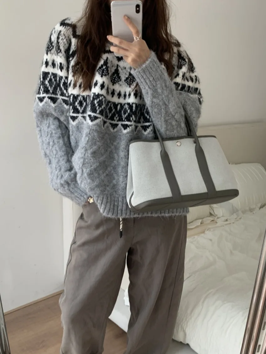 Thiened Cisas Año Nuevo suéter de punto rojo mujer perezoso Sle redondo Ne Commute viento Otoño Invierno nueva llegada