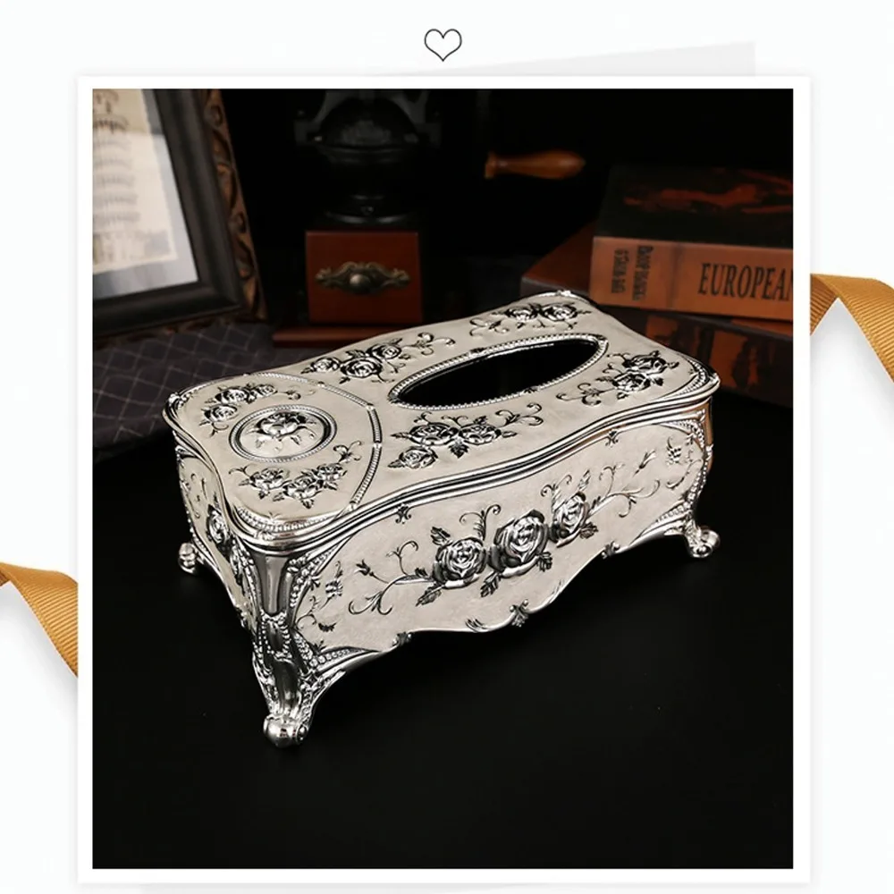 3D Rose Rose Tissue Box Toothpick Slot Gold White Color Tissue Box Holder Embossed Flowers Strong PP Decorative Tissue Cover