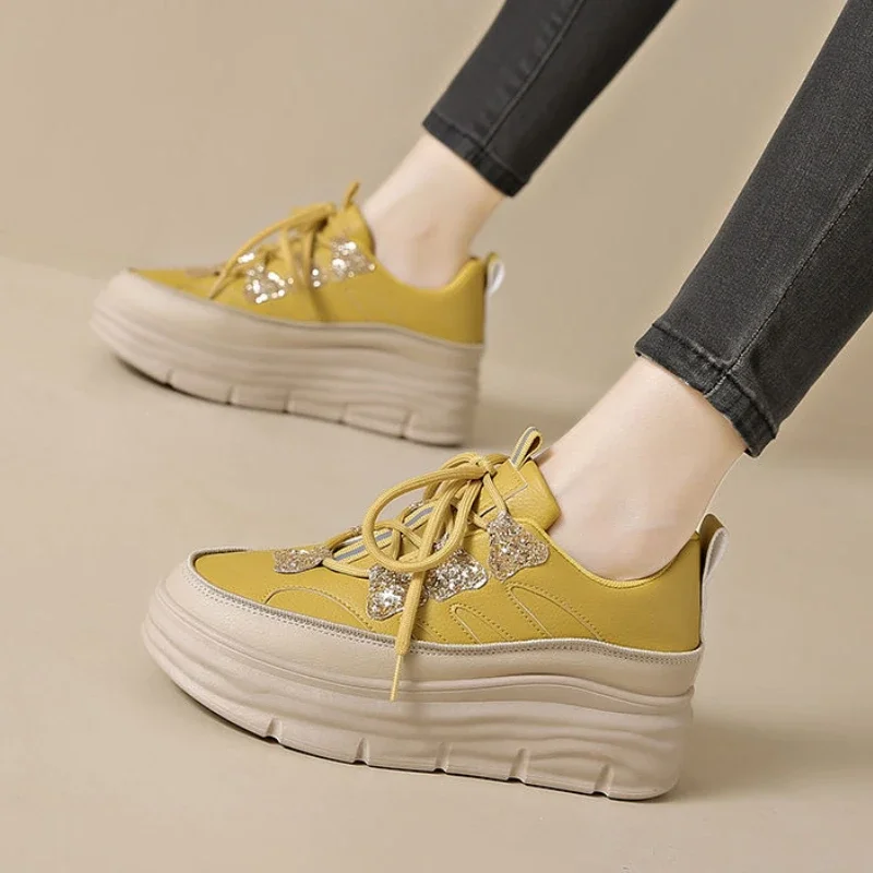 

Повседневная стильная весенне-осенняя женская обувь на высокой платформе, дизайнерская роскошная новинка 39, эстетичная корейская женская обувь